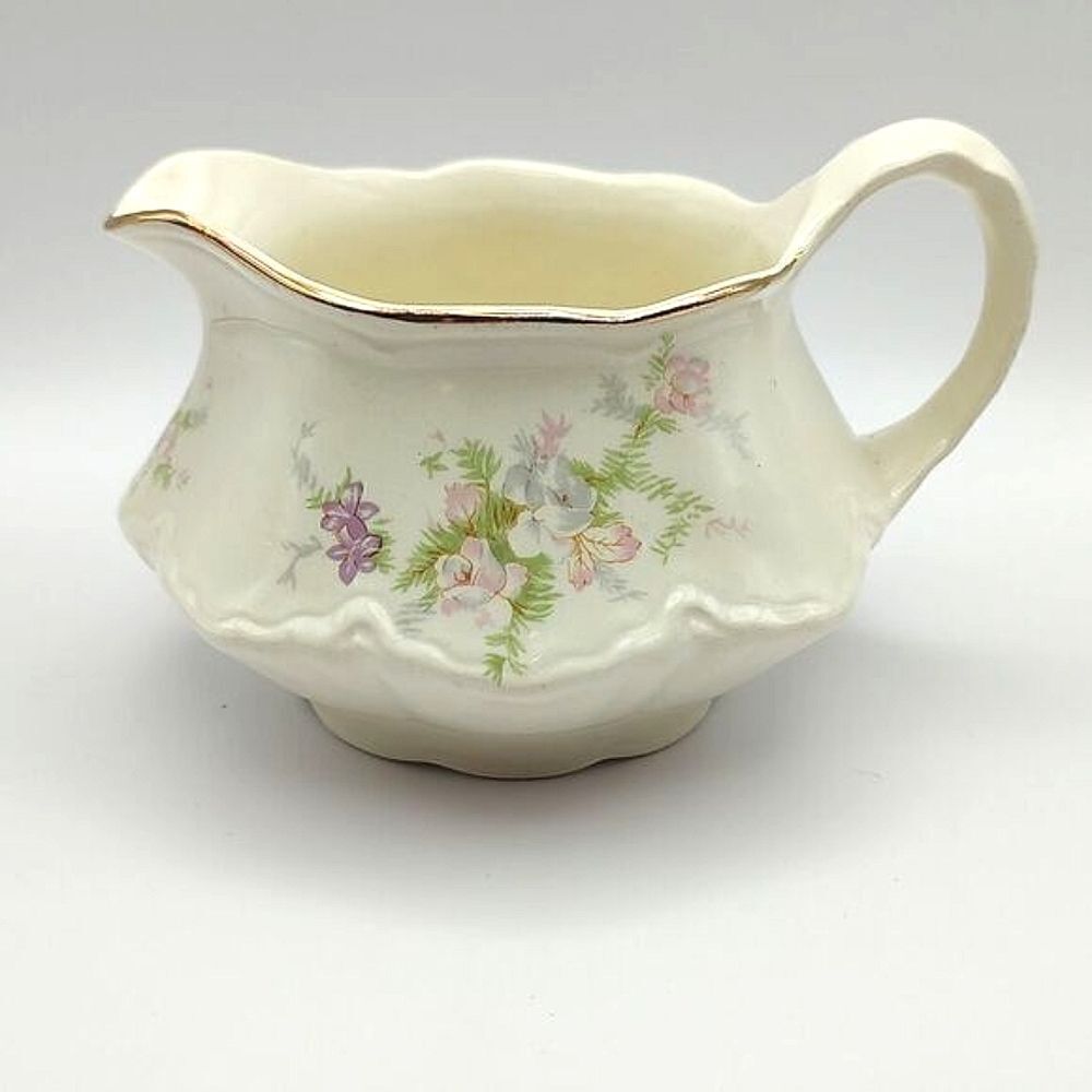 Homer Laughlin Creamer Dainty Floral with Gold Trim Cottage Grandma Cute